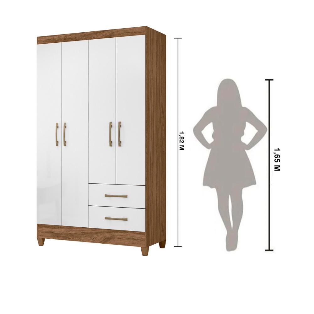 Guarda Roupa Solteiro 4 portas 2 gavetas Chile - Naturale / Branco