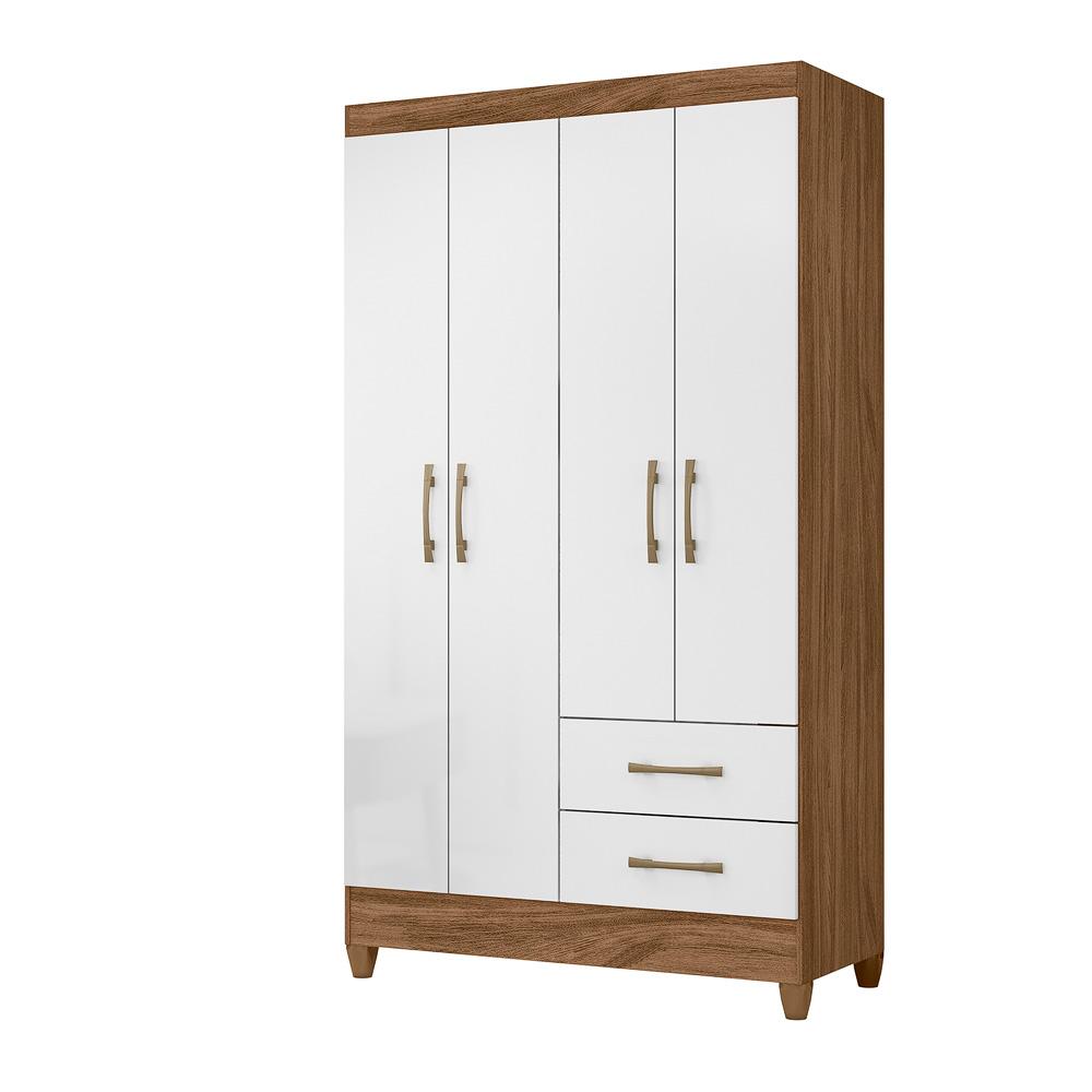 Guarda Roupa Solteiro 4 portas 2 gavetas Chile - Naturale / Branco