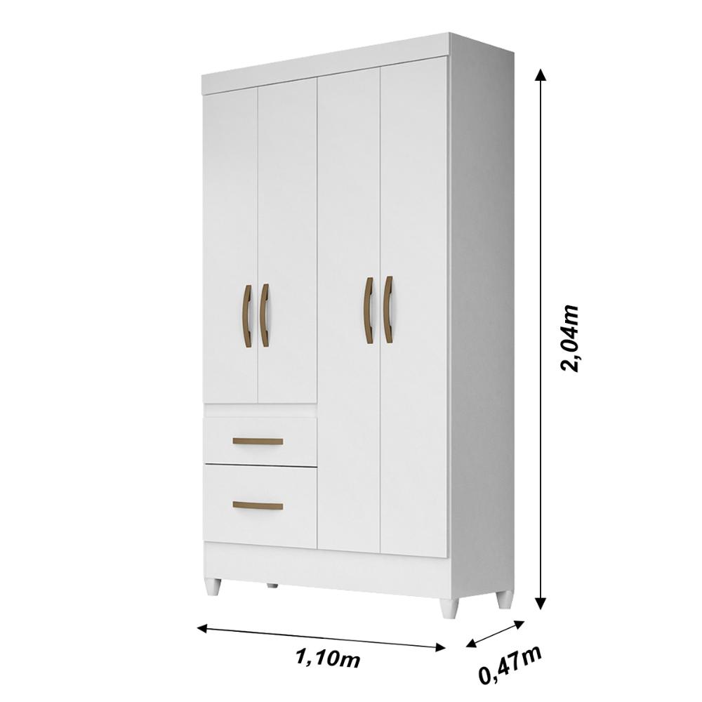 Guarda Roupa Solteiro 4 portas 2 gavetas Madri - Branco / Rosa / Azul / Lilas Flex