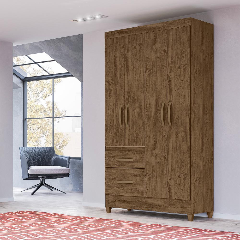Guarda Roupa Solteiro 4 portas 2 gavetas Madri - Castanho Wood