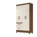 Guarda Roupa Solteiro 4 portas 2 gavetas Madri - Castanho Wood / Off White