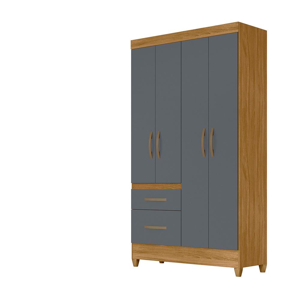 Guarda Roupa Solteiro 4 portas 2 gavetas Madri - Freijo / Cinza