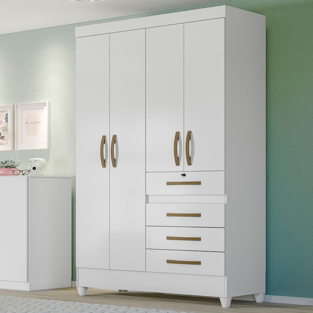 Guarda Roupa Solteiro 4 portas 4 gavetas Branco / Rosa / Azul / Lilas Flex Sobral - Moval