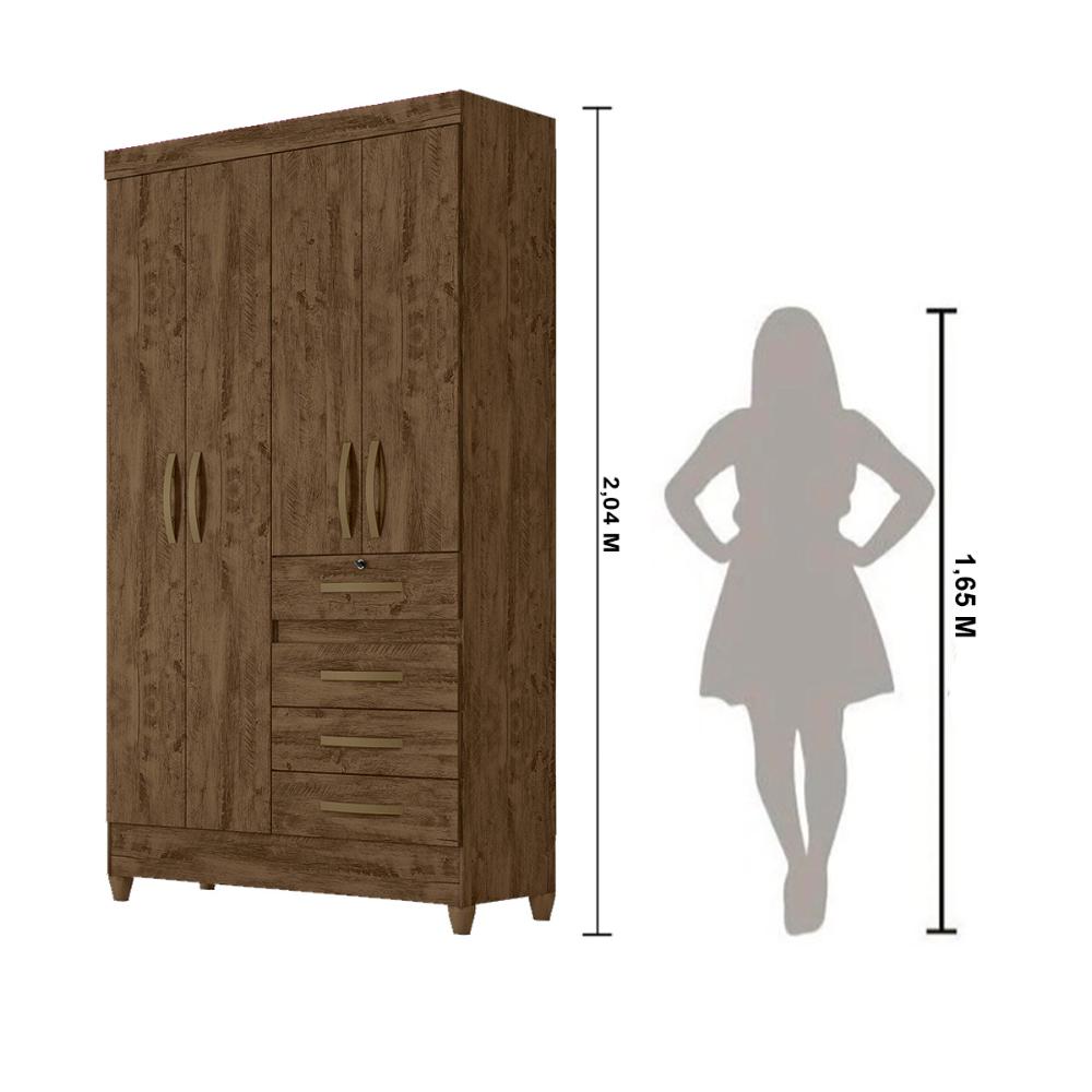Guarda Roupa Solteiro 4 portas 4 gavetas Castanho Wood Sobral - Moval