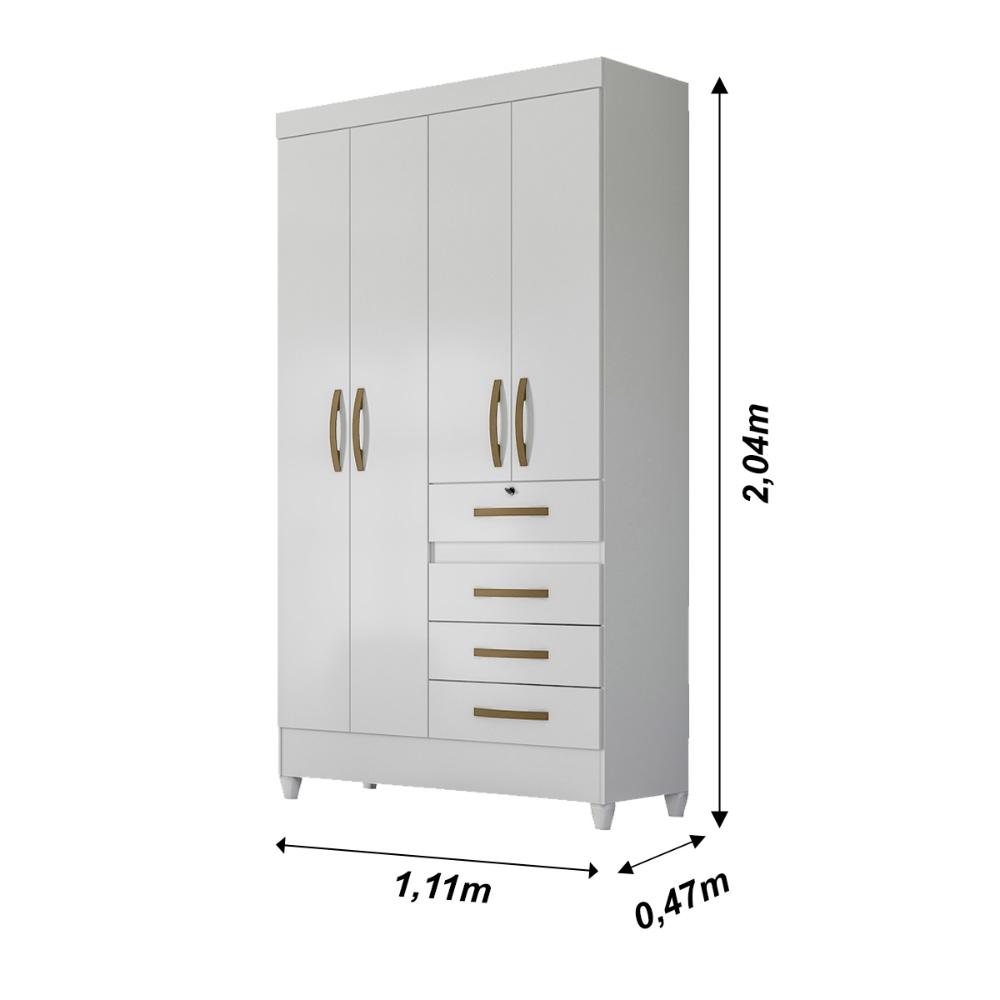 Guarda Roupa Solteiro 4 portas 4 gavetas Sobral - Branco / Rosa / Azul / Lilas Flex