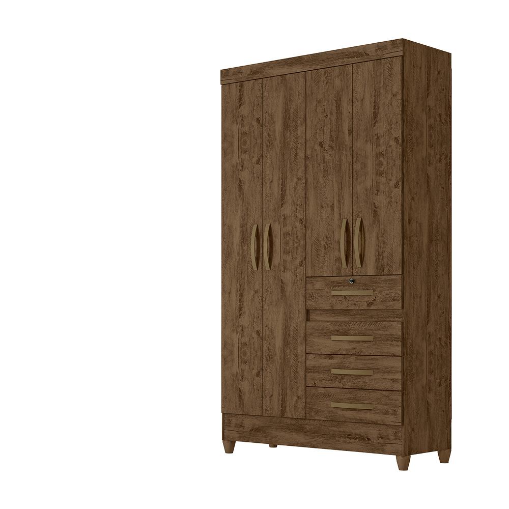 Guarda Roupa Solteiro 4 portas 4 gavetas Sobral - Castanho Wood