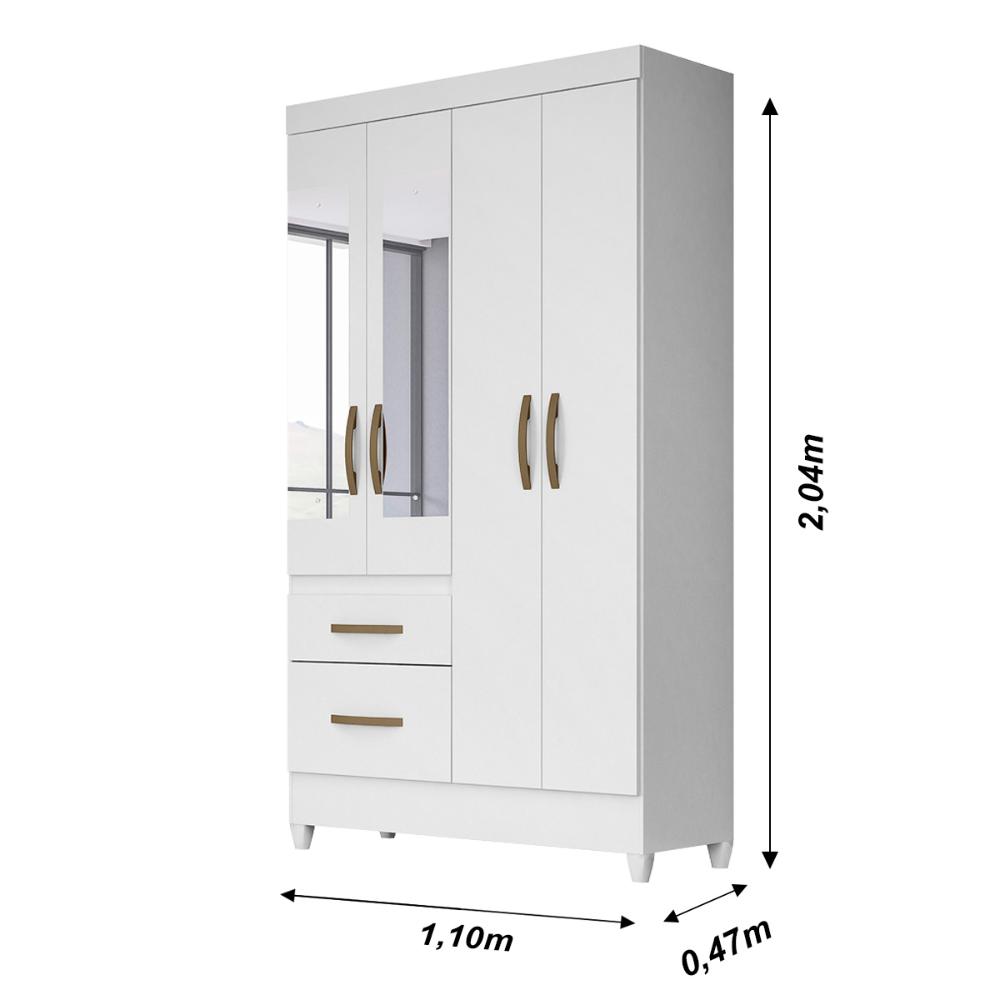 Guarda Roupa Solteiro 4 portas com espelho 2 gavetas Madri - Branco / Rosa / Azul / Lilas Flex