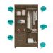 Guarda Roupa Solteiro 4 portas com espelho 2 gavetas Madri - Castanho Wood