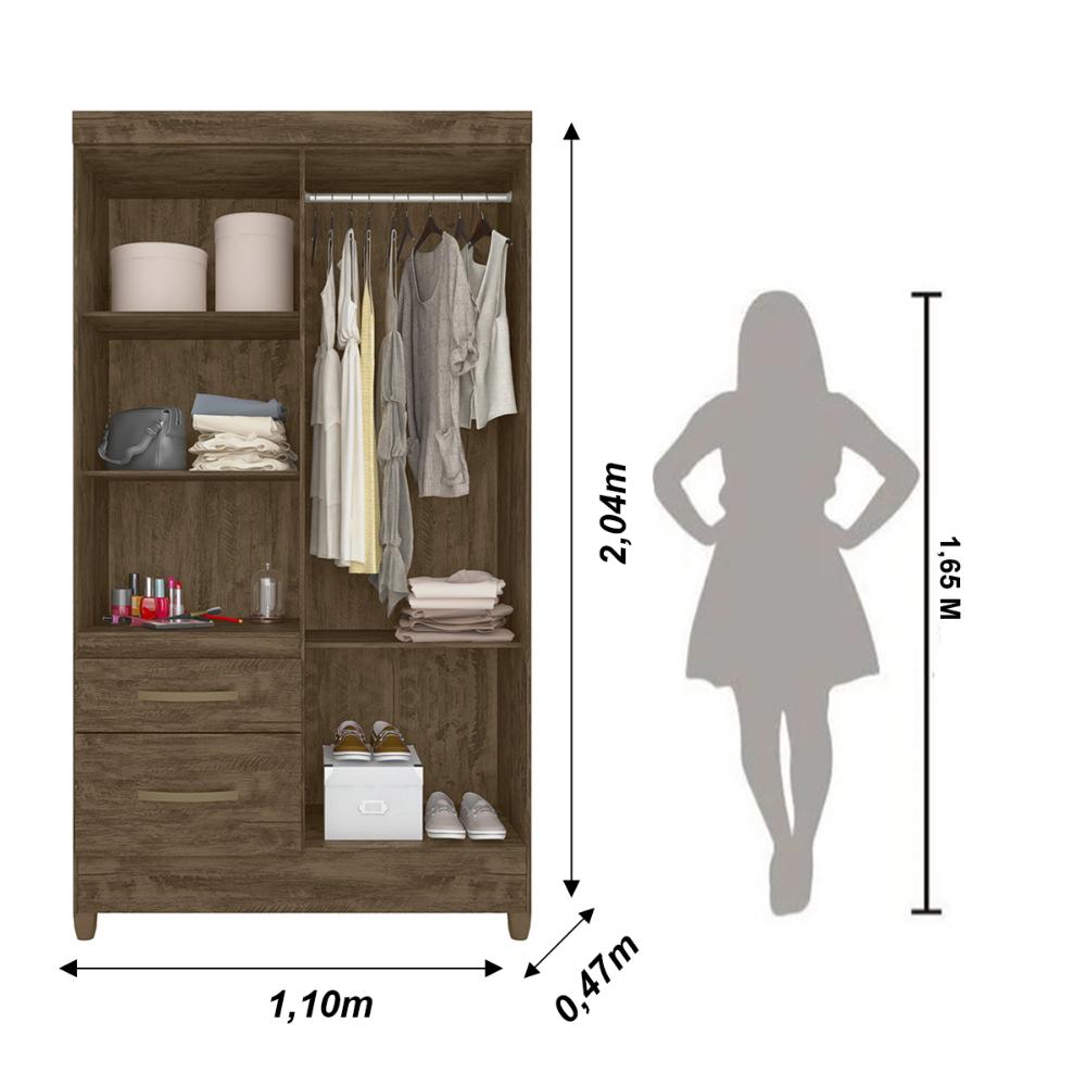 Guarda Roupa Solteiro 4 portas com espelho 2 gavetas Madri - Castanho Wood
