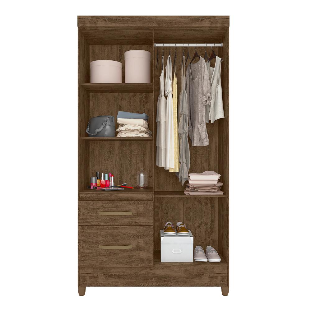 Guarda Roupa Solteiro 4 portas com espelho 2 gavetas Madri - Castanho Wood