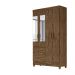 Guarda Roupa Solteiro 4 portas com espelho 2 gavetas Madri - Castanho Wood