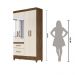 Guarda Roupa Solteiro 4 portas com espelho 2 gavetas Madri - Castanho Wood / Off White