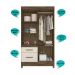 Guarda Roupa Solteiro 4 portas com espelho 2 gavetas Madri - Castanho Wood / Off White