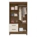 Guarda Roupa Solteiro 4 portas com espelho 2 gavetas Madri - Castanho Wood / Off White
