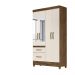 Guarda Roupa Solteiro 4 portas com espelho 2 gavetas Madri - Castanho Wood / Off White