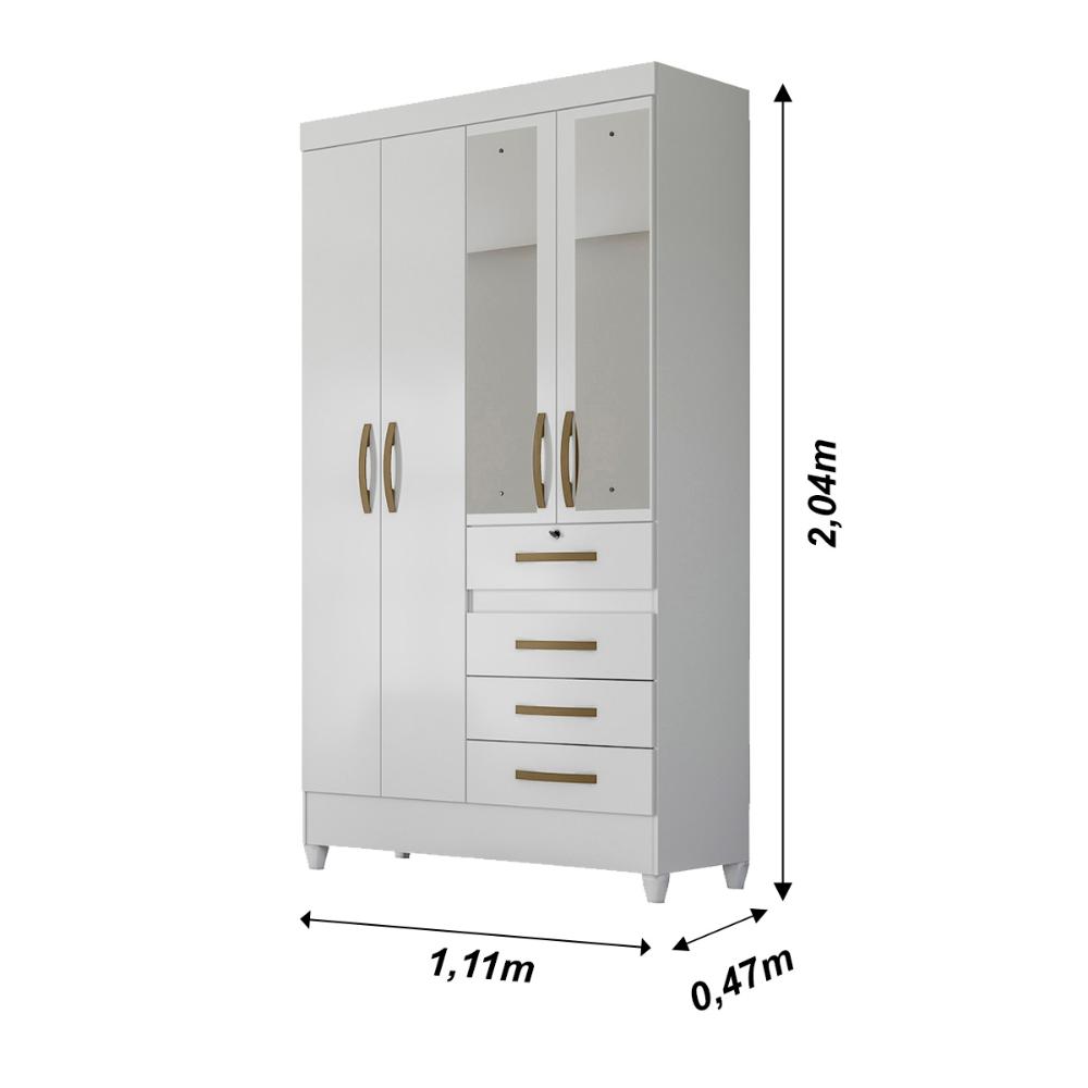 Guarda Roupa Solteiro 4 portas com espelho 4 gavetas Branco / Rosa / Azul / Lilas Flex Sobral