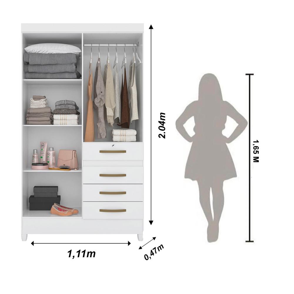 Guarda Roupa Solteiro 4 portas com espelho 4 gavetas Branco / Rosa / Azul / Lilas Flex Sobral