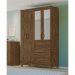 Guarda Roupa Solteiro 4 portas com espelho 4 gavetas Sobral - Castanho Wood