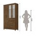 Guarda Roupa Solteiro 4 portas com espelho 4 gavetas Sobral - Castanho Wood