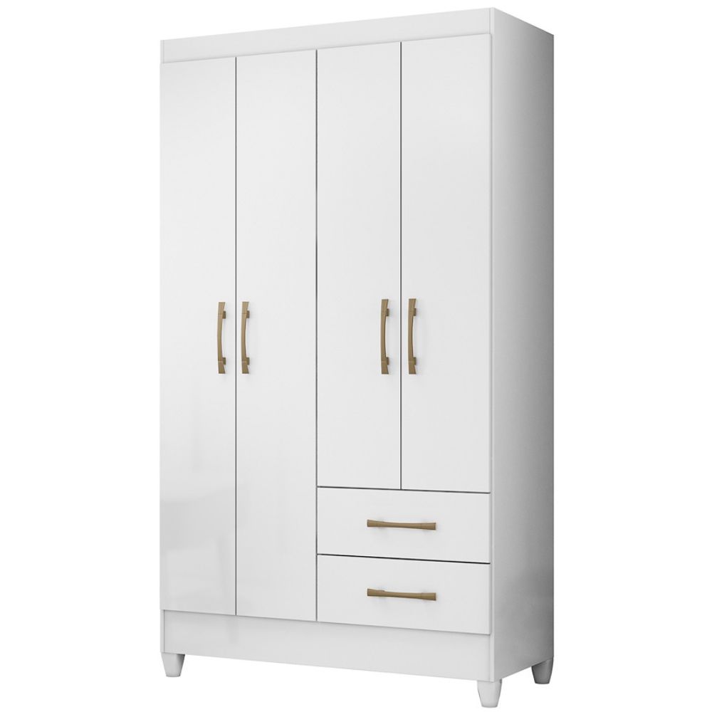 Guarda Roupa Solteiro Chile 4P 103 cm Branco Moval