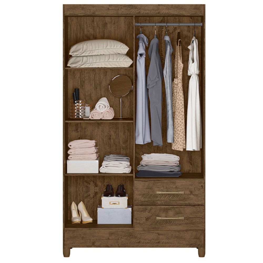 Guarda Roupa Solteiro Chile 4P 103 cm Castanho Wood Moval