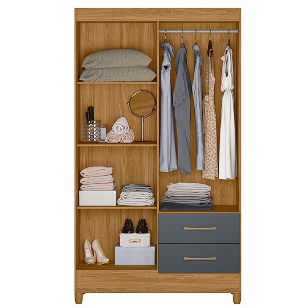 Guarda Roupa Solteiro Chile 4P 103 cm Freijo Cinza Moval