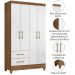 Guarda Roupa Solteiro Chile 4P 103 cm Naturale Branco Moval