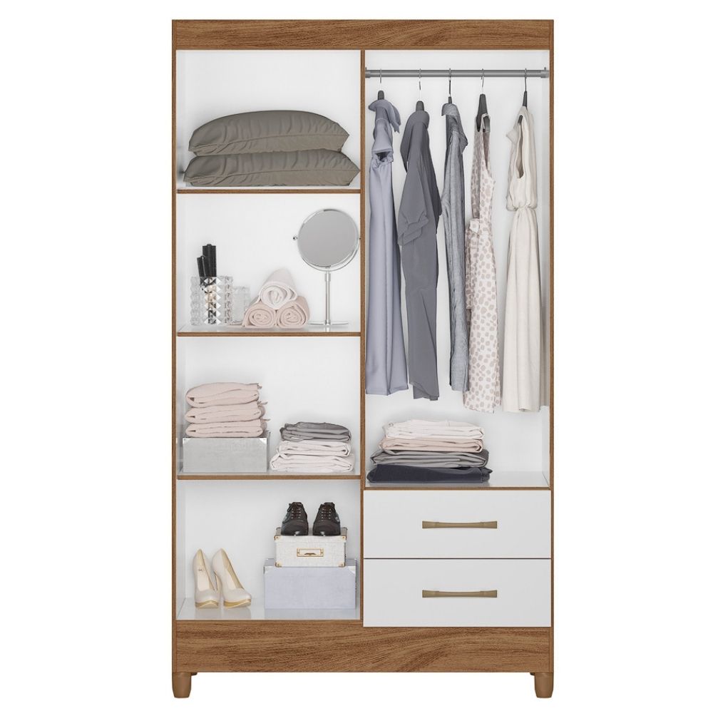Guarda Roupa Solteiro Chile 4P 103 cm Naturale Branco Moval