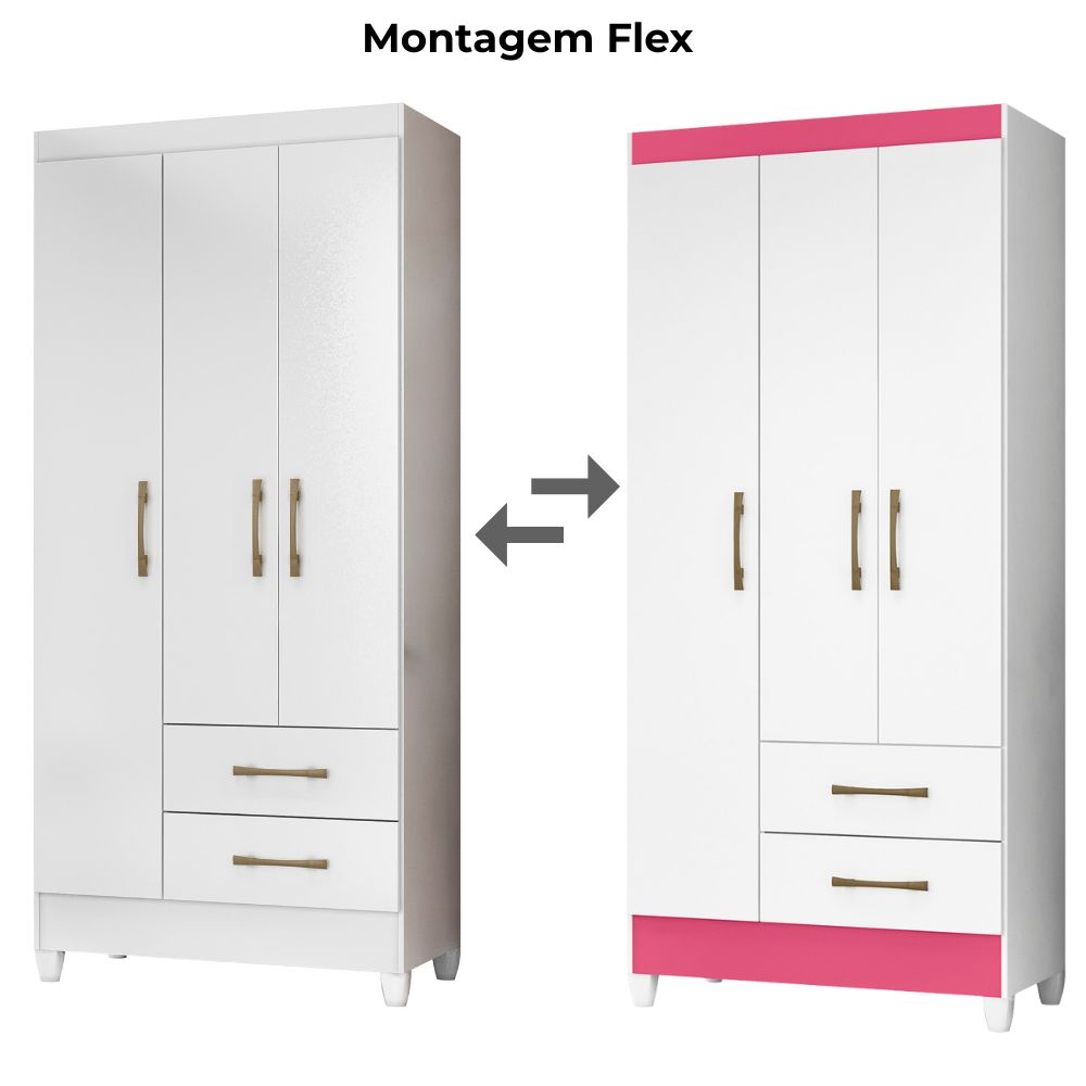 Guarda Roupa Solteiro Lima 3 Portas 182x82 cm Branco Flex Moval