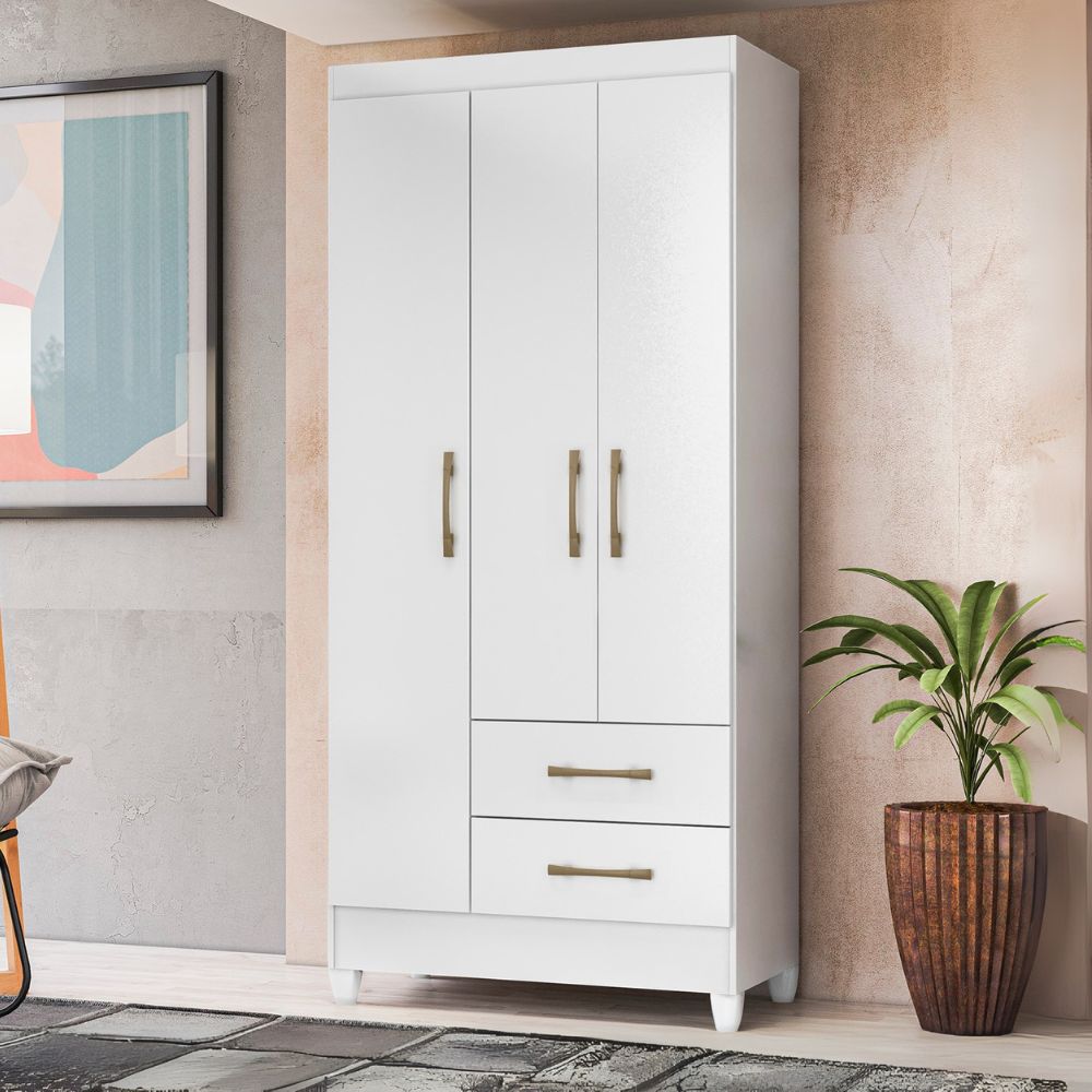 Guarda Roupa Solteiro Lima 3 Portas 182x82 cm Branco Flex Moval