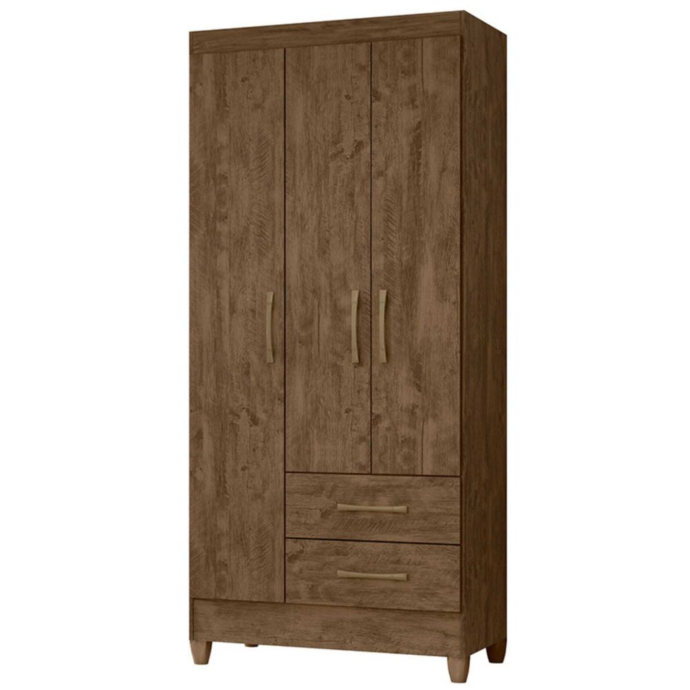 Guarda Roupa Solteiro Lima 3 Portas 182x82 cm Castanho Wood Moval