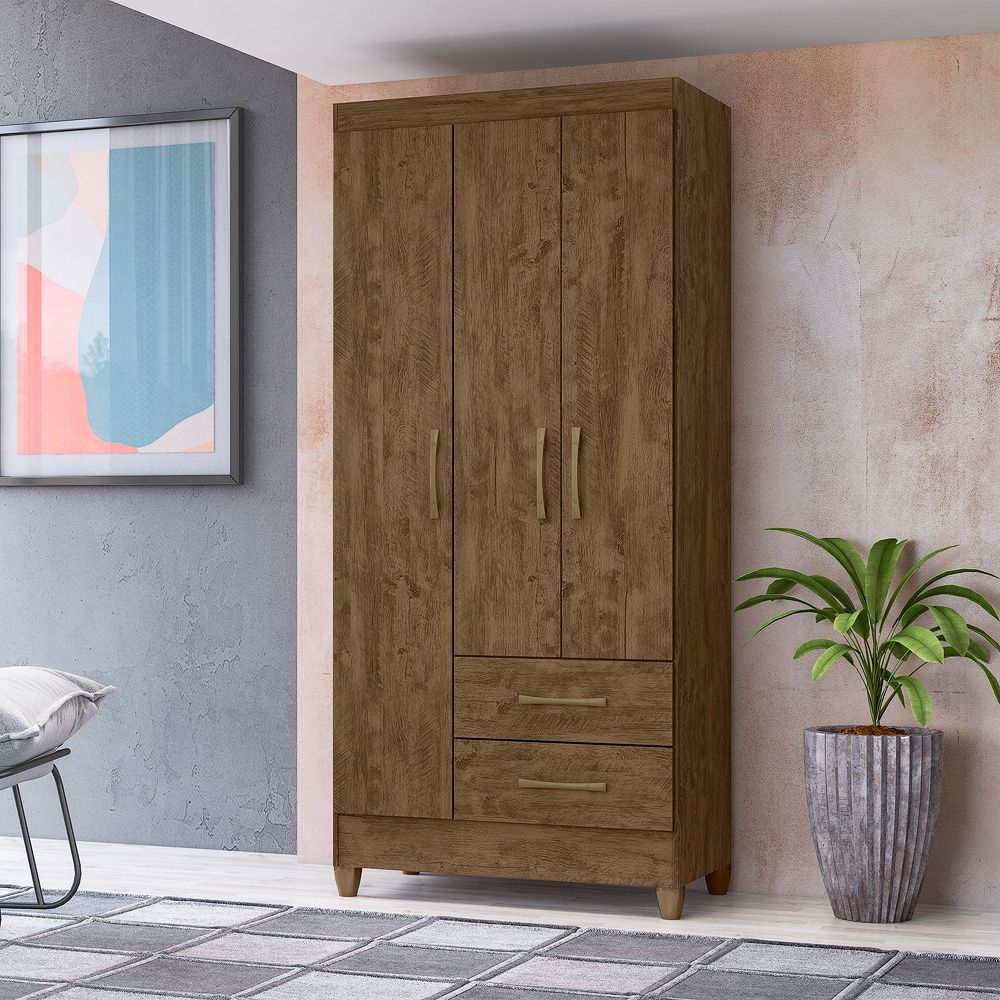 Guarda Roupa Solteiro Lima 3 Portas 182x82 cm Castanho Wood Moval