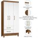 Guarda Roupa Solteiro Lima 3 Portas 182x82 cm Naturale Branco Moval