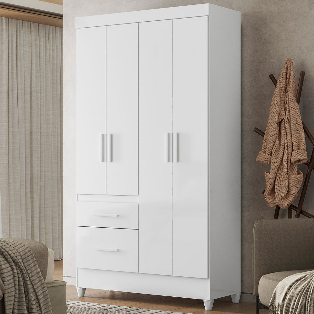 Guarda Roupa Solteiro Madri 4P 110 cm Branco Flex Moval