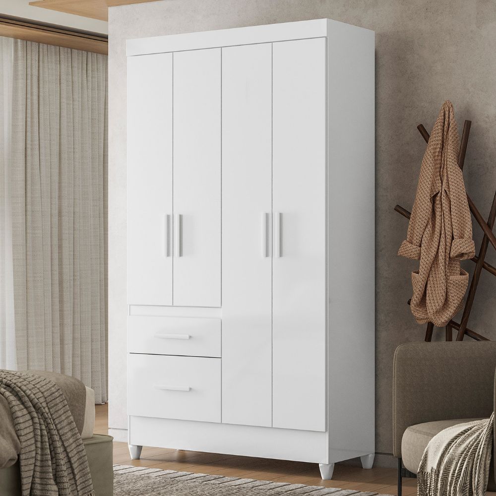 Guarda Roupa Solteiro Madri 4P 110 cm Branco Flex Moval