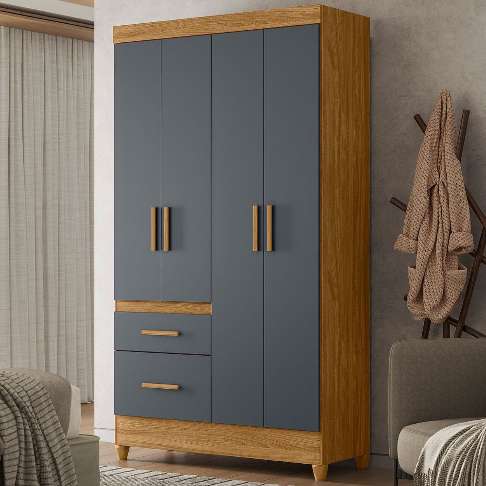 Guarda Roupa Solteiro Madri 4P 110 cm Freijo Cinza Moval