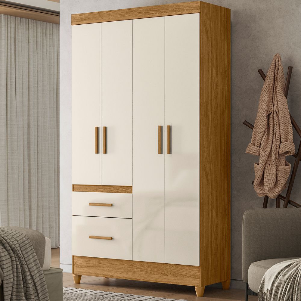 Guarda Roupa Solteiro Madri 4P 110 cm Freijo Off White Moval