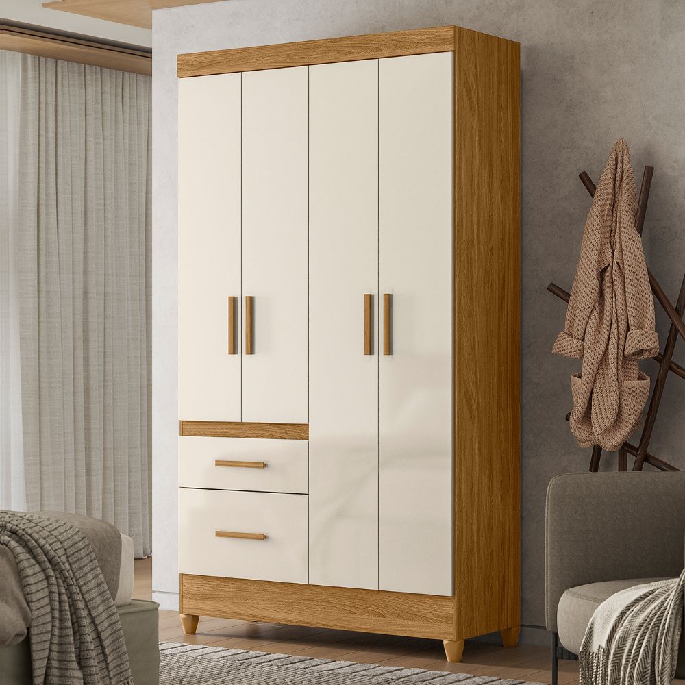 Guarda Roupa Solteiro Madri 4P 110 cm Freijo Off White Moval