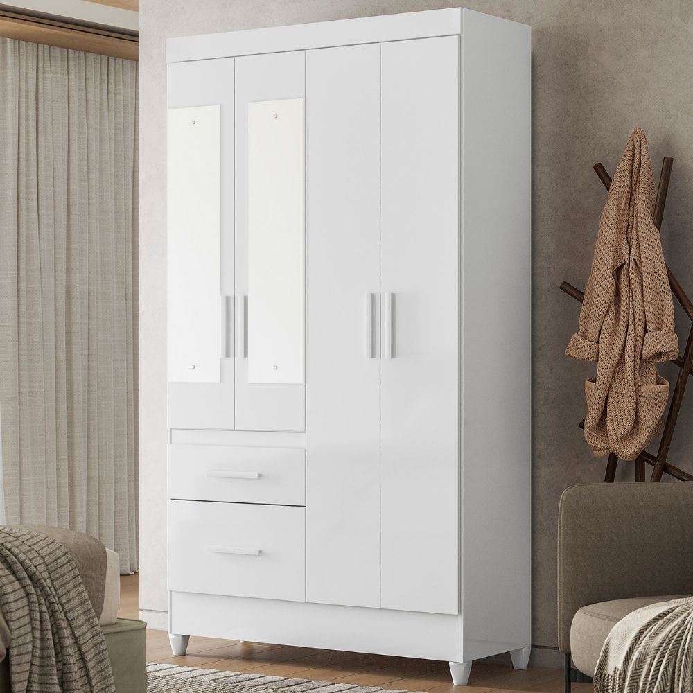 Guarda Roupa Solteiro Madri 4P Espelho 110 cm Branco Flex Moval