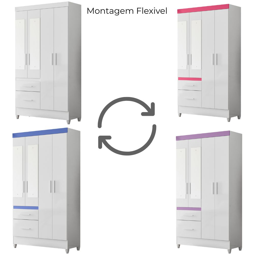 Guarda Roupa Solteiro Madri 4P Espelho 110 cm Branco Flex Moval