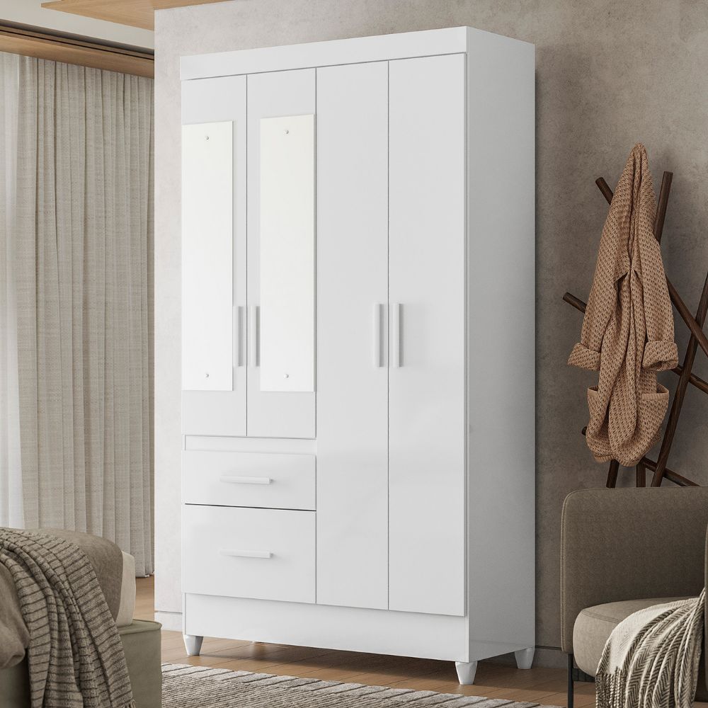 Guarda Roupa Solteiro Madri 4P Espelho 110 cm Branco Flex Moval