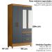 Guarda Roupa Solteiro Madri 4P Espelho 110 cm Freijo Cinza Moval