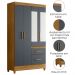 Guarda Roupa Solteiro Madri 4P Espelho 110 cm Freijo Cinza Moval