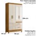 Guarda Roupa Solteiro Madri 4P Espelho 110 cm Freijo Off White Moval