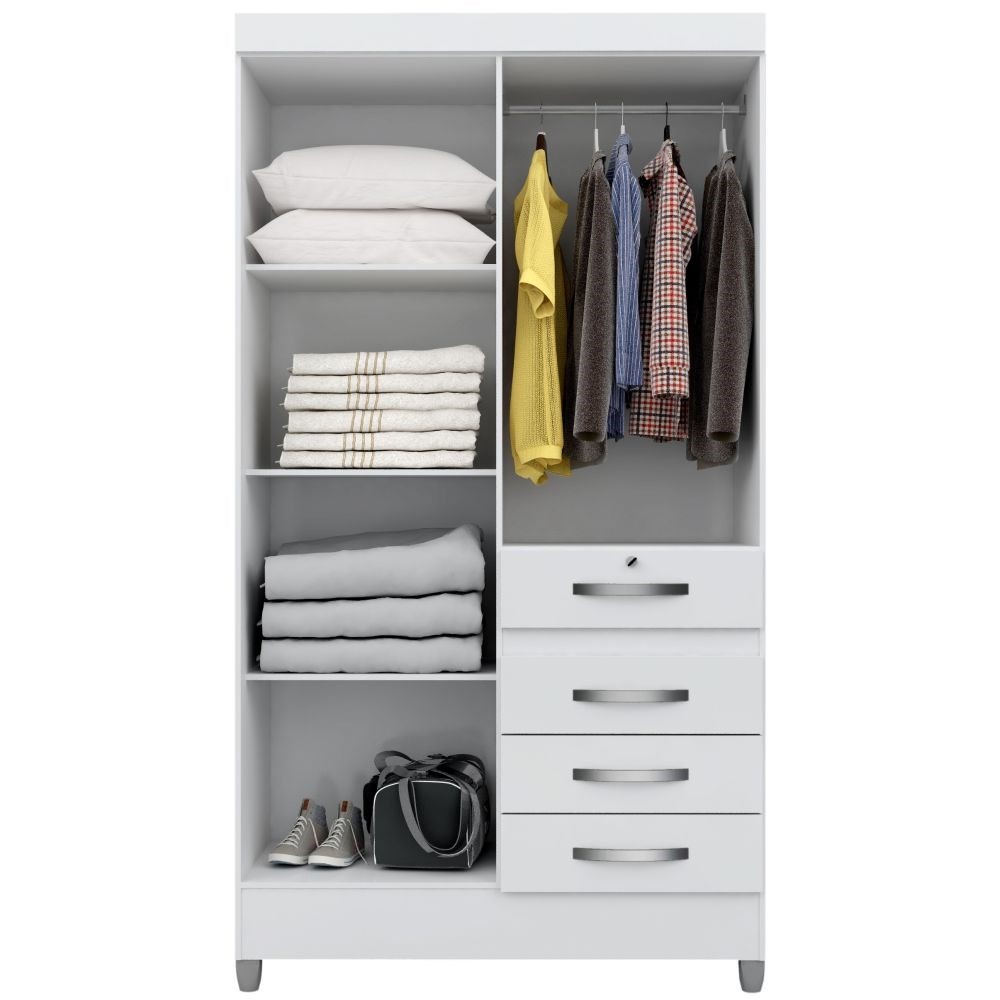 Guarda Roupa Solteiro Sobral 4 Portas Branco/Rosa/Azul/Lilás - Moval