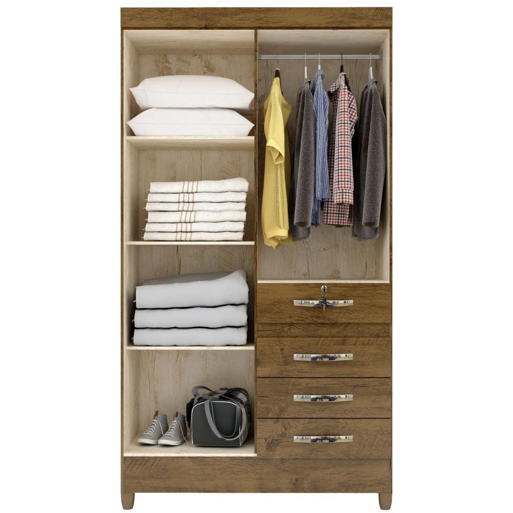 Guarda Roupa Solteiro Sobral 4 Portas Castanho Wood - Moval