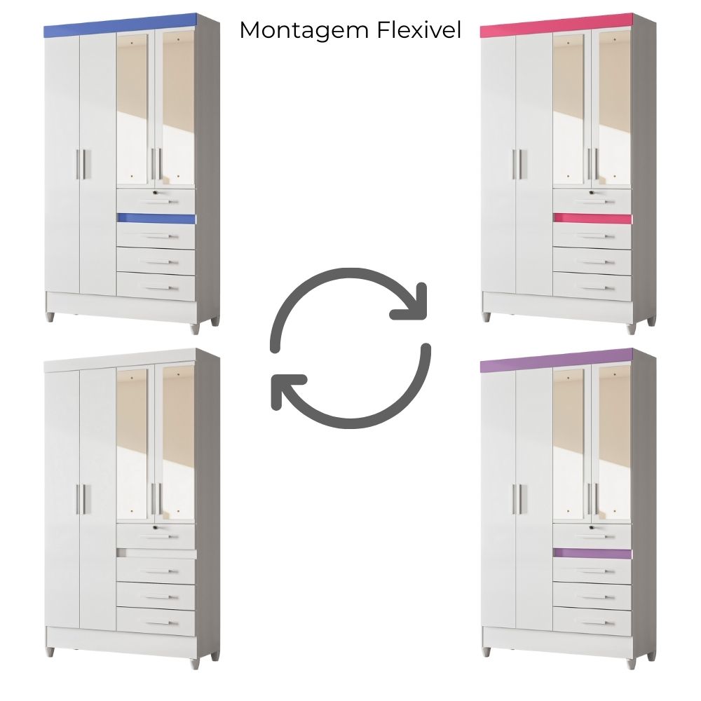 Guarda Roupa Solteiro Sobral 4P Espelho 110 cm Branco Flex Moval