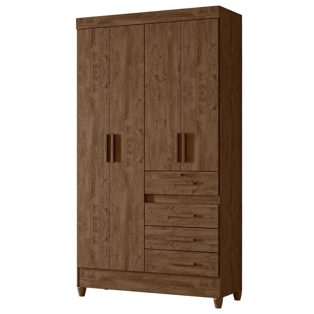 Guarda Roupa Solteiro Sobral 4P Espelho 110 cm Castanho Wood Moval