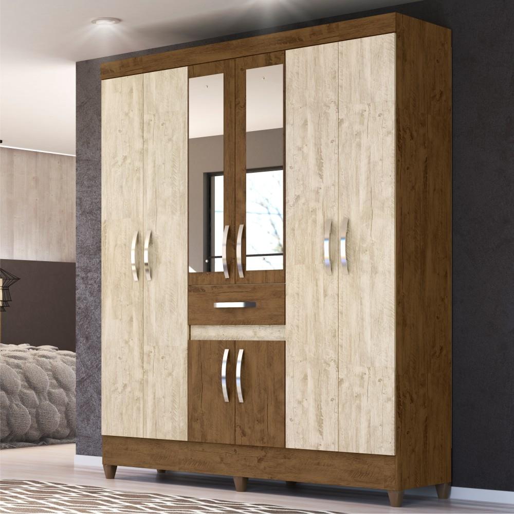 Guarda Roupa Steven Castanho Wood Avelã Wood com Espelho