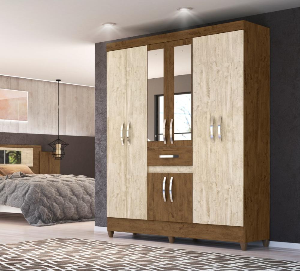 Guarda Roupa Steven Castanho Wood Avelã Wood com Espelho